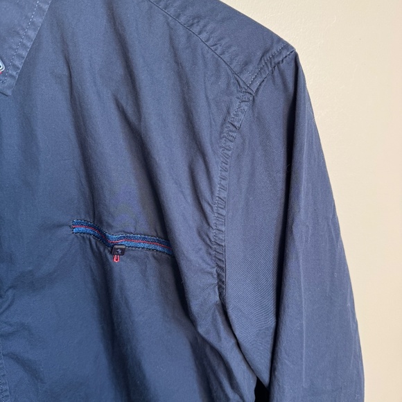 Coofandy Mens Casual Dress Shirt Navy Paisley Flip Cuffs Size Medium Preppy - Picture 6 of 16